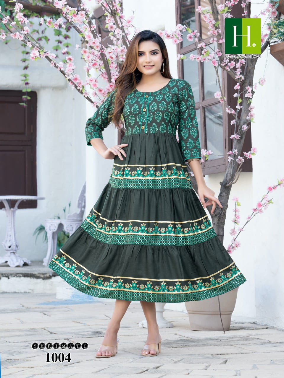 Hirwa Shrimati Printed Designer Wholesale Anarkali Kurtis
